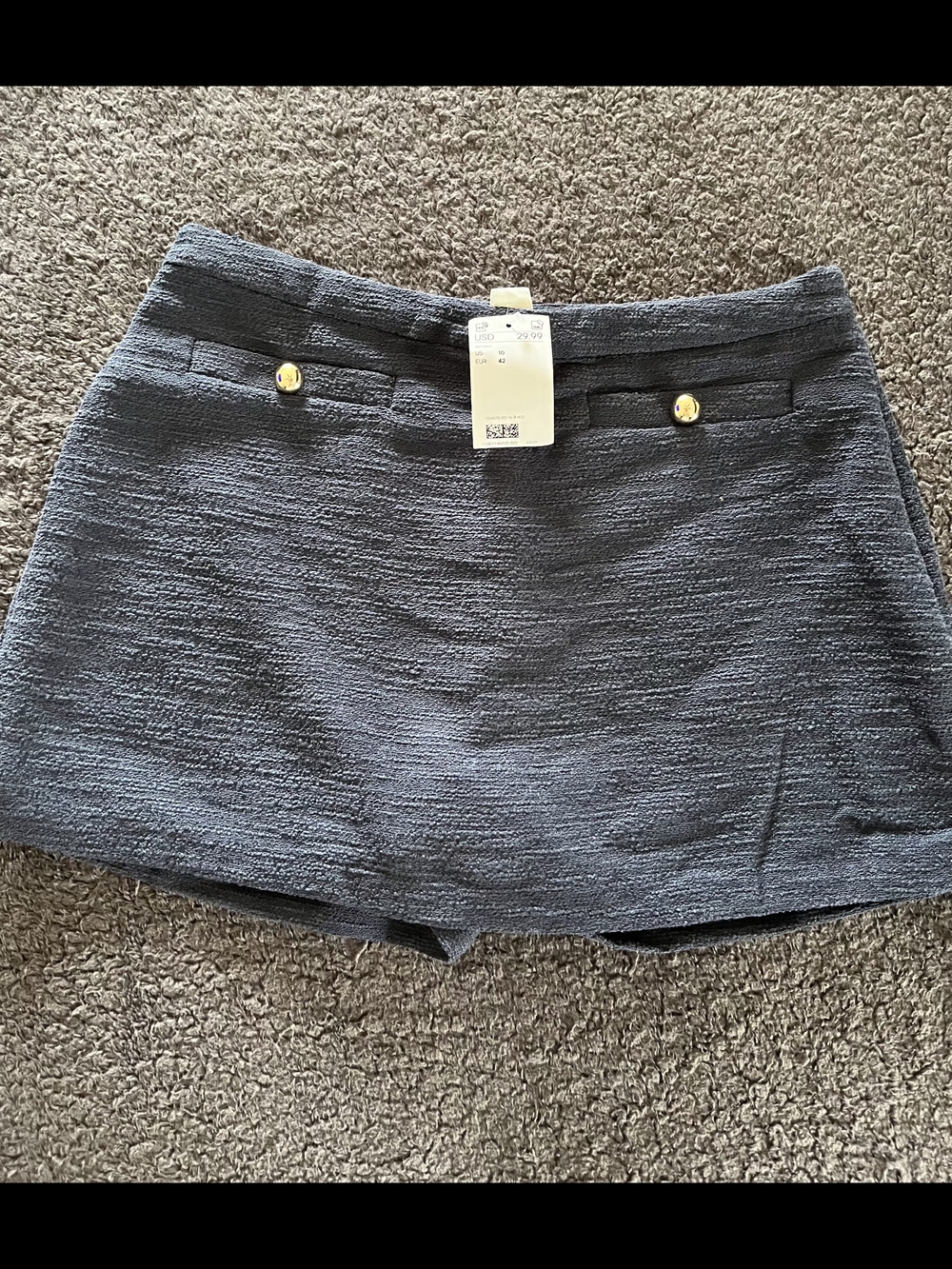 H&M Navy Textured Mini Skirt with Gold Buttons